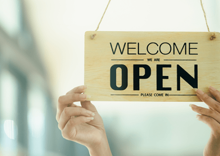 Welcome, We are Open, Please Come In Business Sign for Business Insurance in Harrisburg, NC