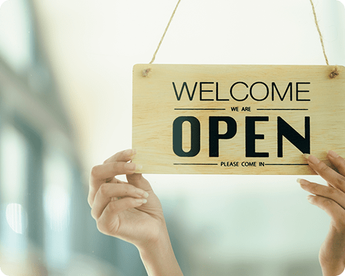 Open sign on a small business with insurance in Davidson, NC